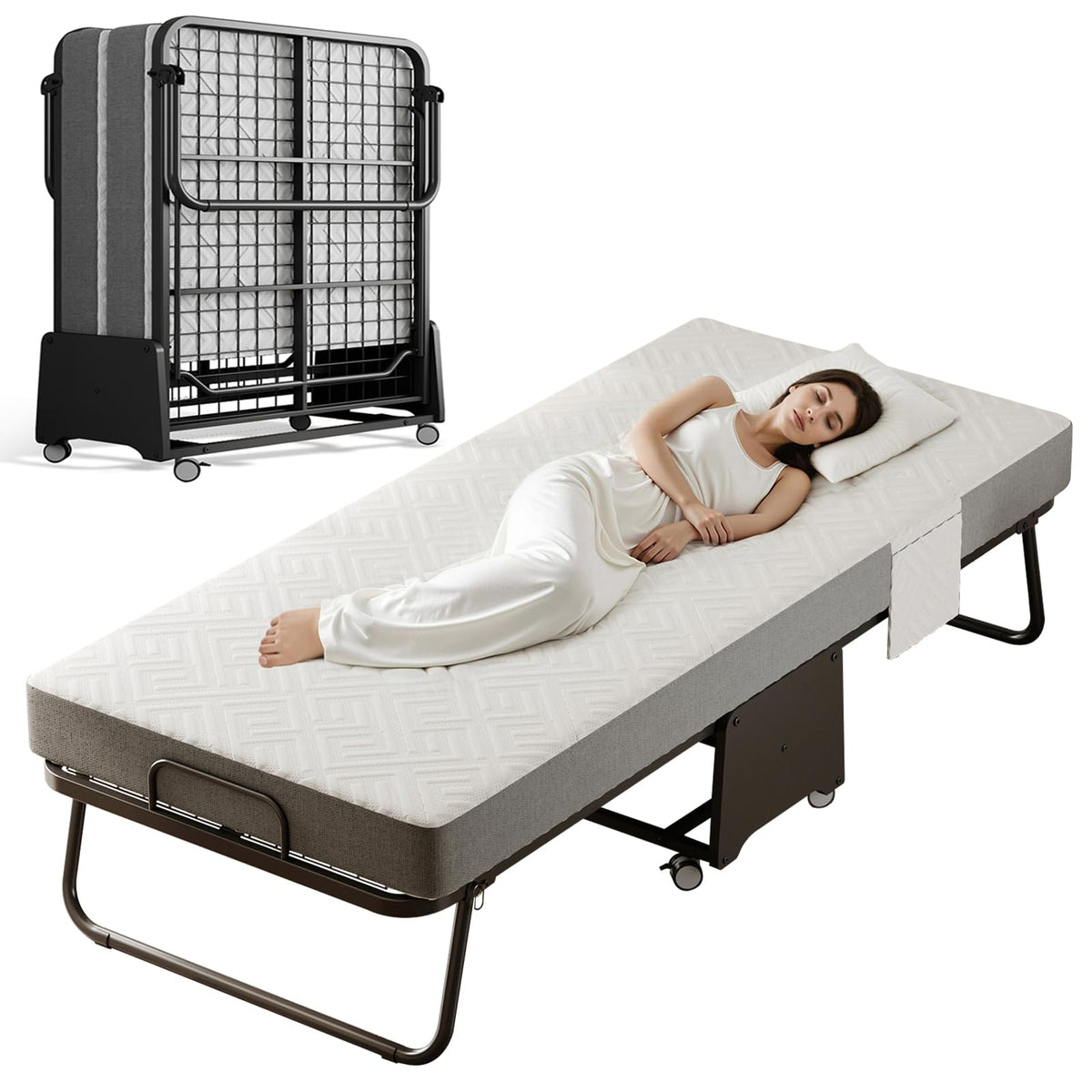 Folding Bed with 5-inch Memory Foam Mattress and Metal Frame X15780