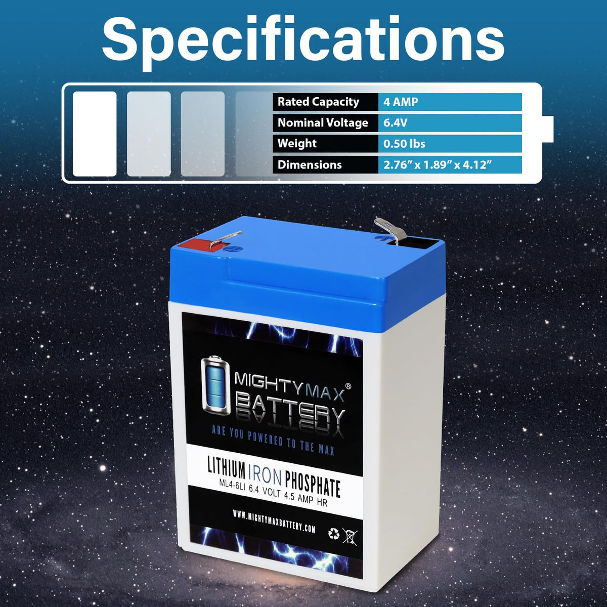 6 Volt 4.5 AH LiFePO4 Rechargeable Battery F5839