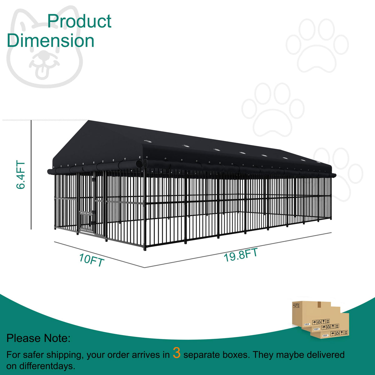 10x20x6.5 FT Outdoor Dog Kennel with Roof P65849