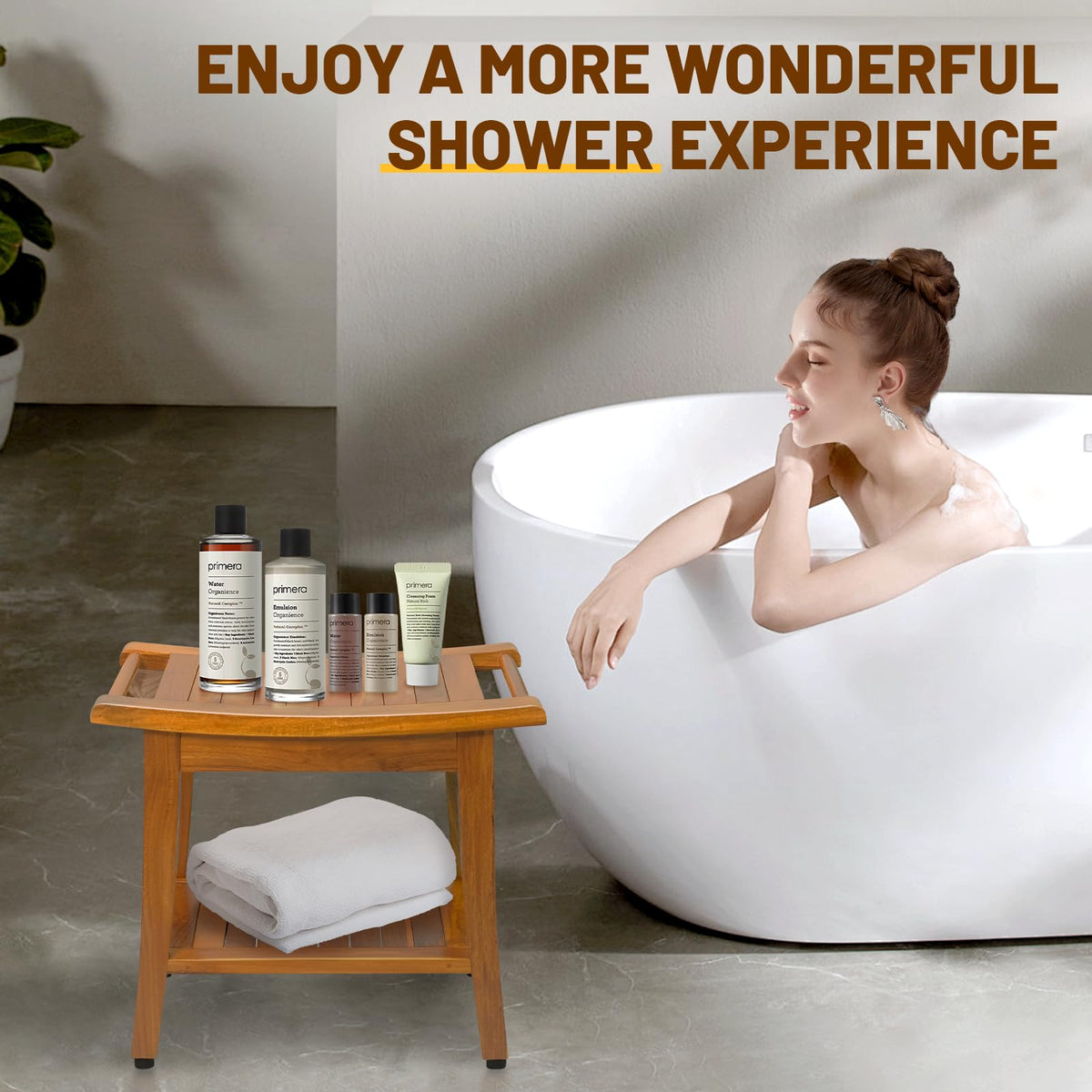 20" Teak Shower Bench with Shelf & Handle X98327