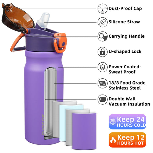 18 oz Insulated Stainless Water Bottle with Straw & Handle E603