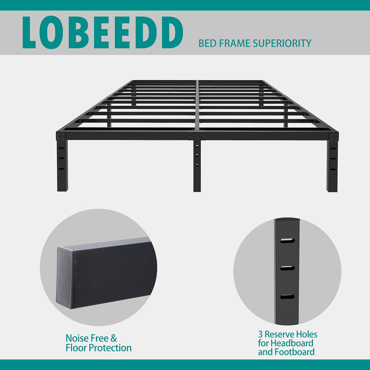 18 Inch Queen Metal Platform Bed Frame Heavy Duty Black H609
