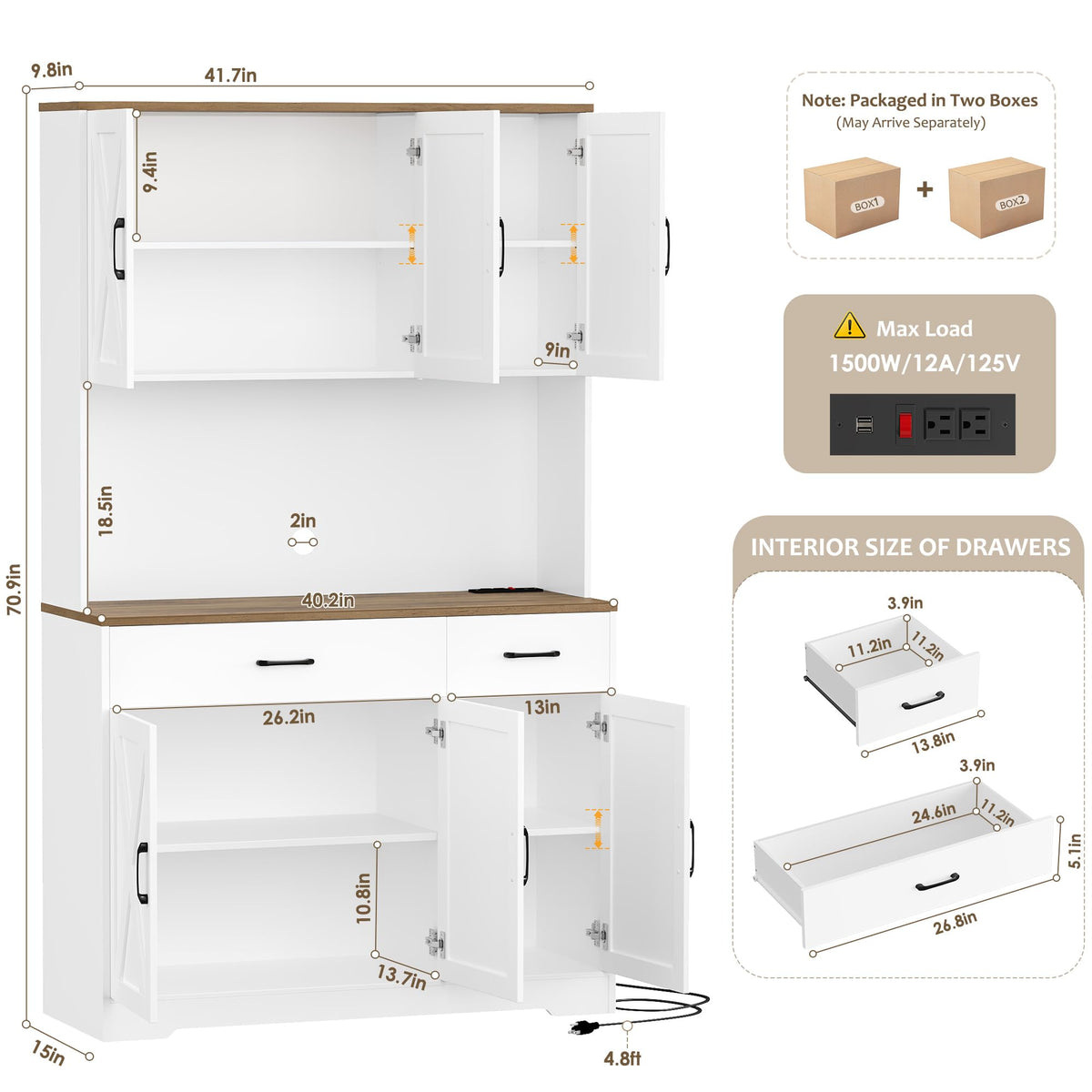 White Kitchen Pantry Storage Cabinet G766803