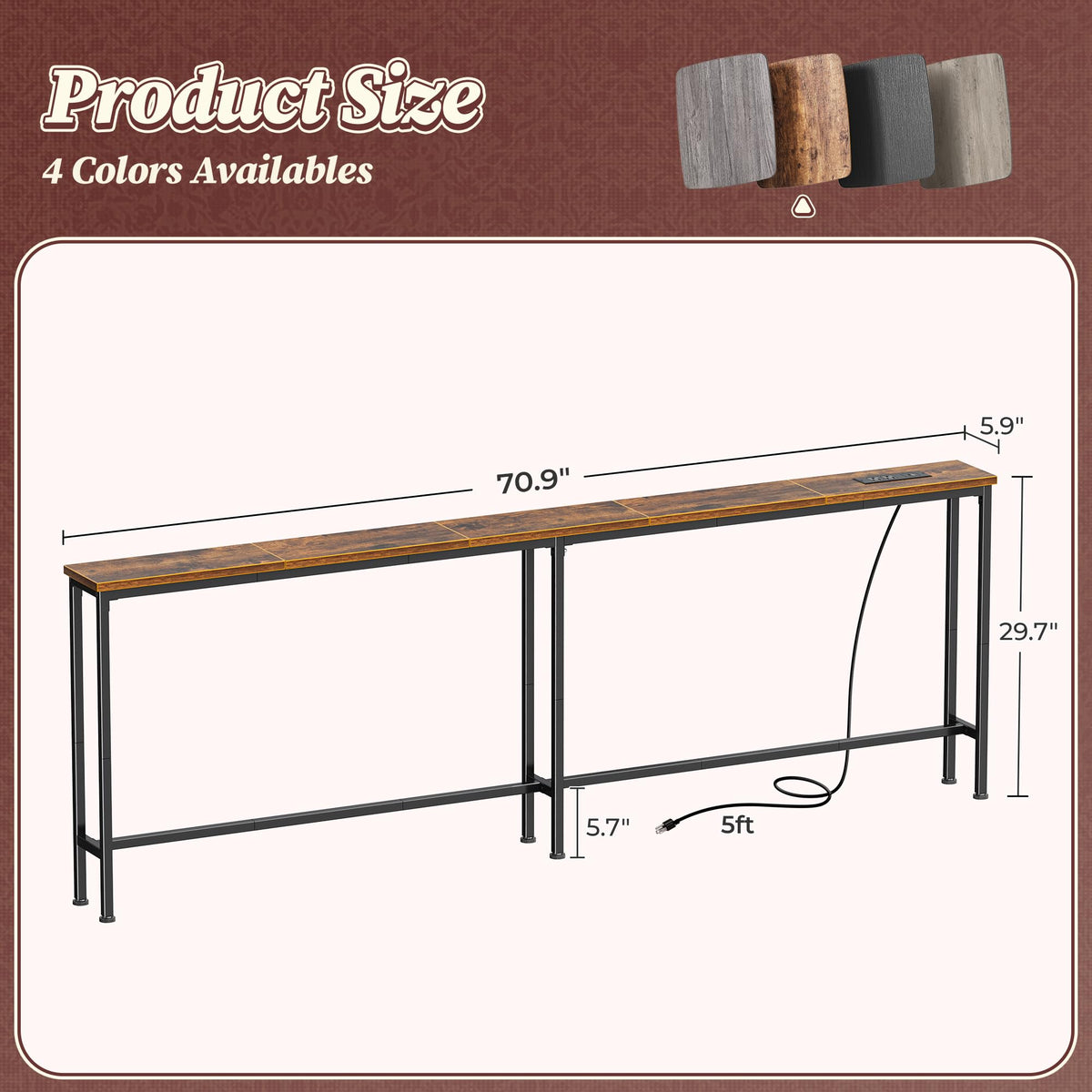 70.8 Inch Console Table with Charging Station Y649334