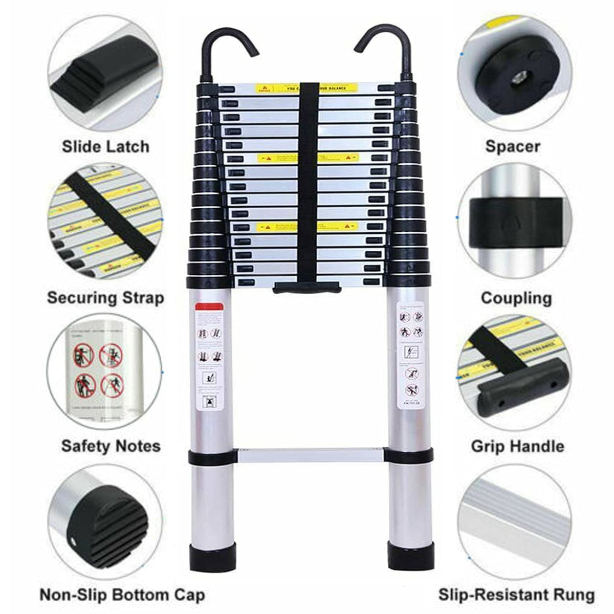 20.34 ft Aluminum Telescopic Extension Ladder 330lbs X599017