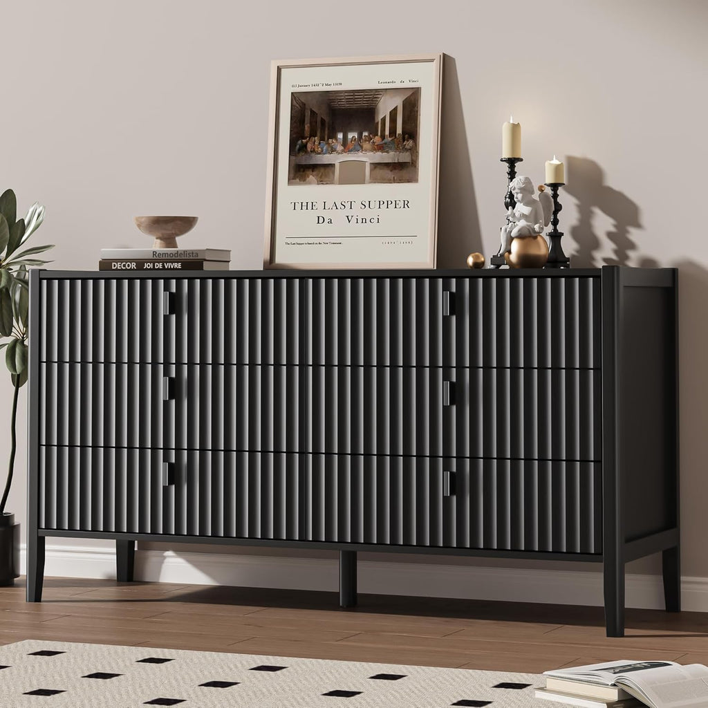 Black 6 Drawer Wood Dresser O691844