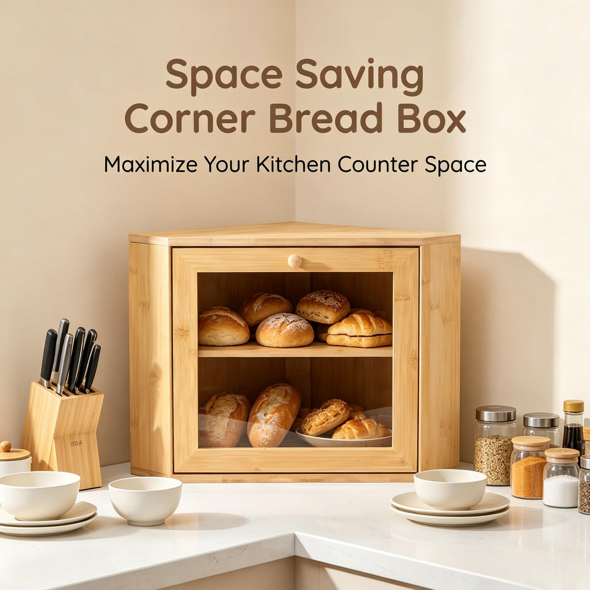Bamboo 2 Tier Corner Bread Box T70999