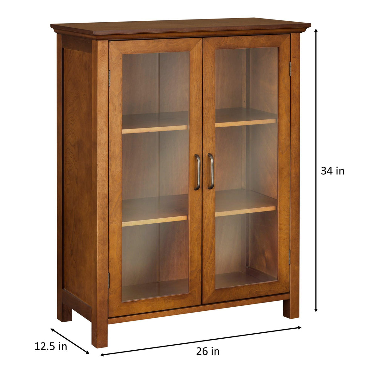 Wooden Freestanding Floor Cabinet with 2 Adjustable Shelves and 2 Glass Paneled Doors W873