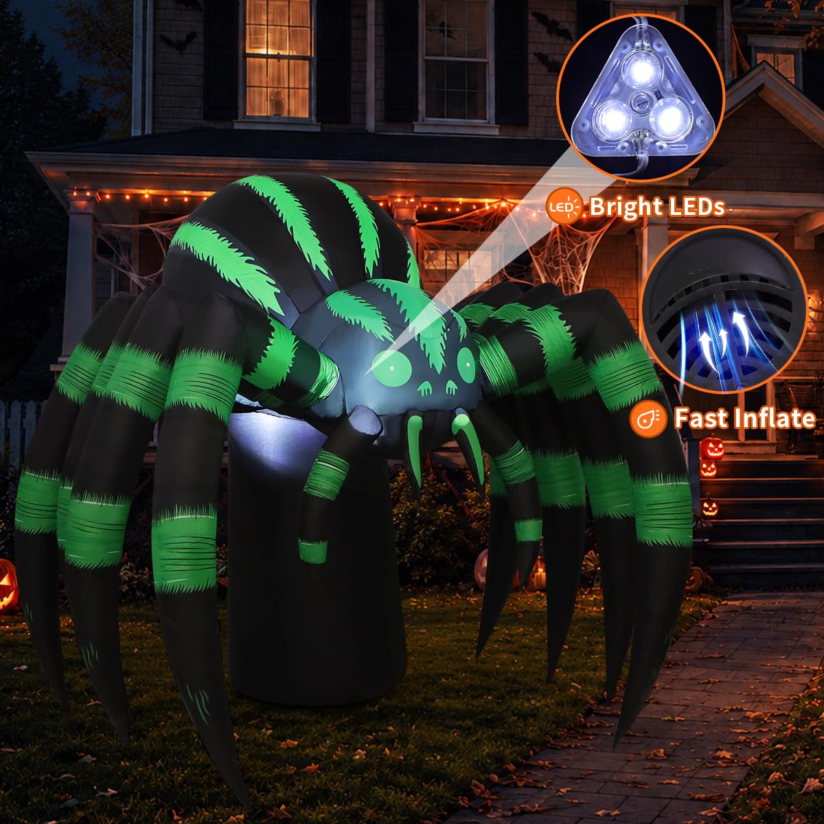 7 FT Inflatable Spider Outdoor Decoration with LED Lights X4217