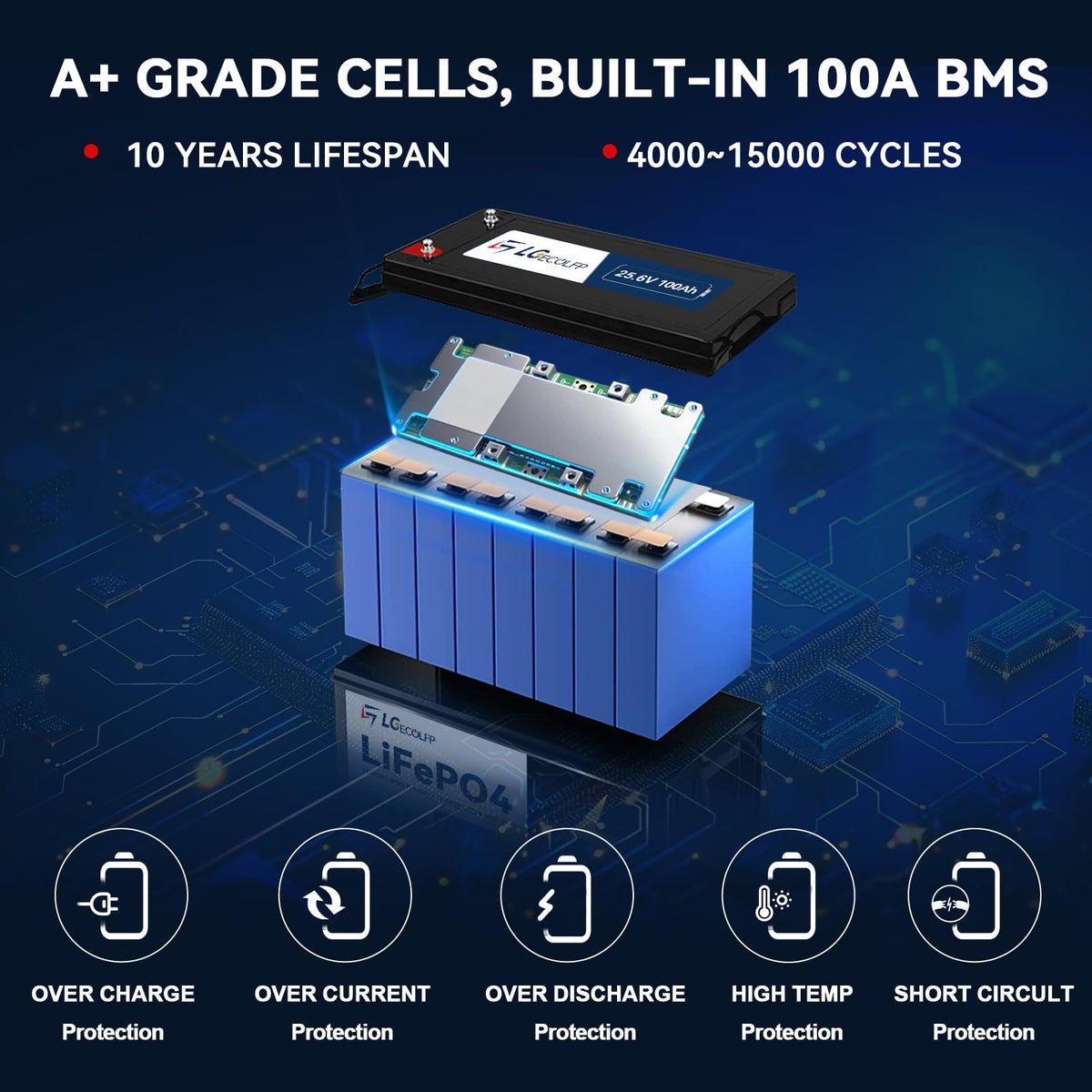 24V 100Ah LiFePO4 Battery with 100A BMS A5129
