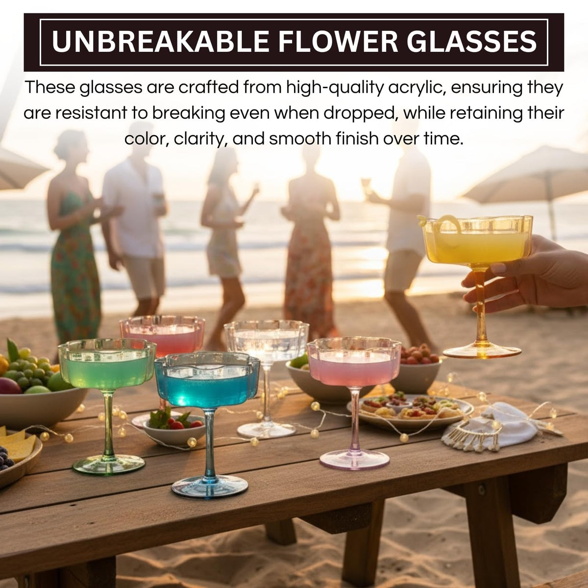 Shatterproof Acrylic Pastel Coupe Glasses 6 Set 8.5oz T953