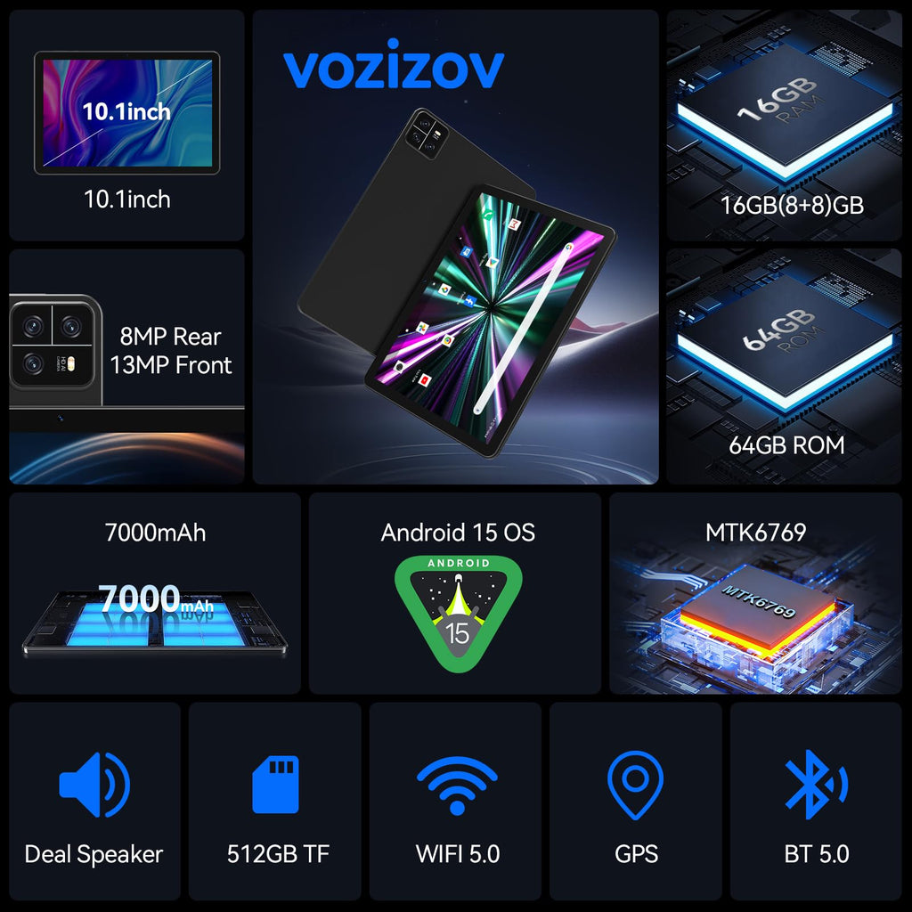 10.1 inch Android 15 Tablet Octa-Core 16GB RAM 64GB ROM J179422