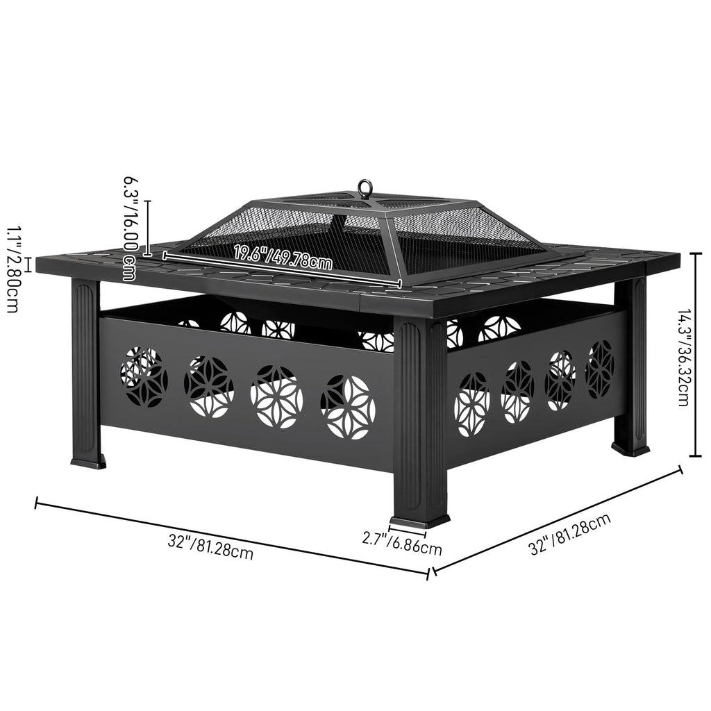 32 Inch Black Wrought Iron Wood Burning Fire Pit L4435