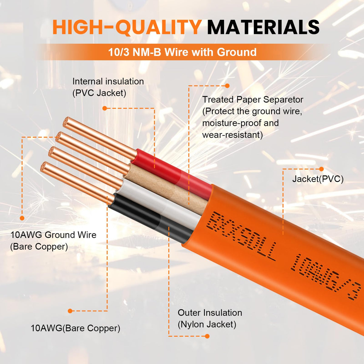 10/3 NM-B Electrical Wire with Ground F226