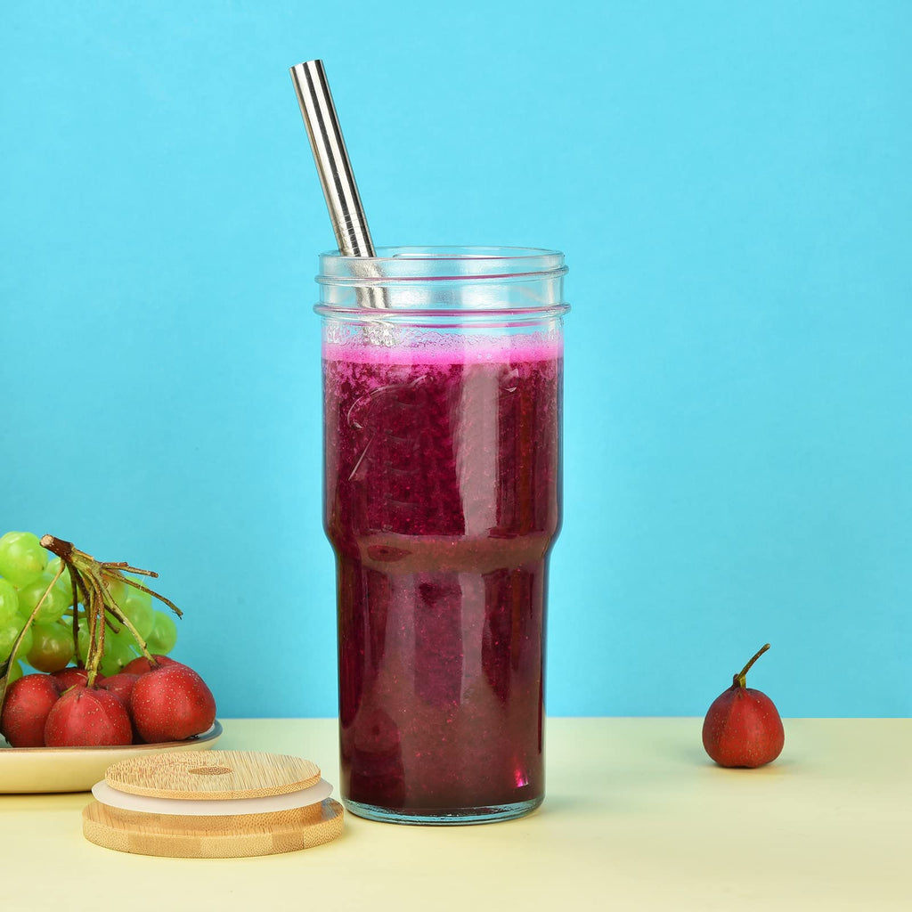 4-Pack 24 OZ Glass Cups with Bamboo Lids and Straws J718047