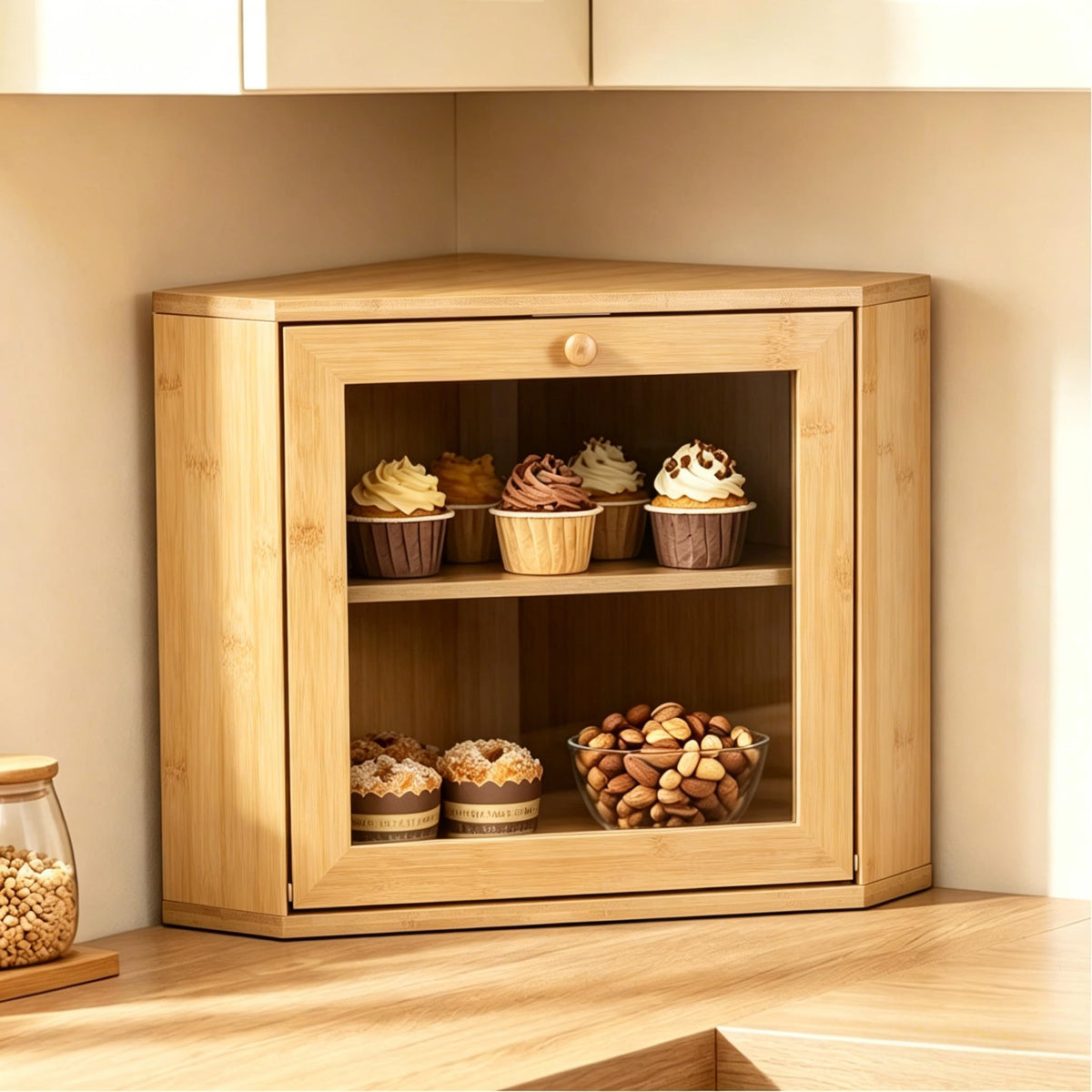 Bamboo 2 Tier Corner Bread Box T70999
