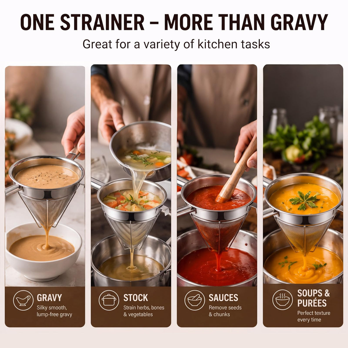 8" Fine Mesh Strainer Set with Handle and Pestle L1150