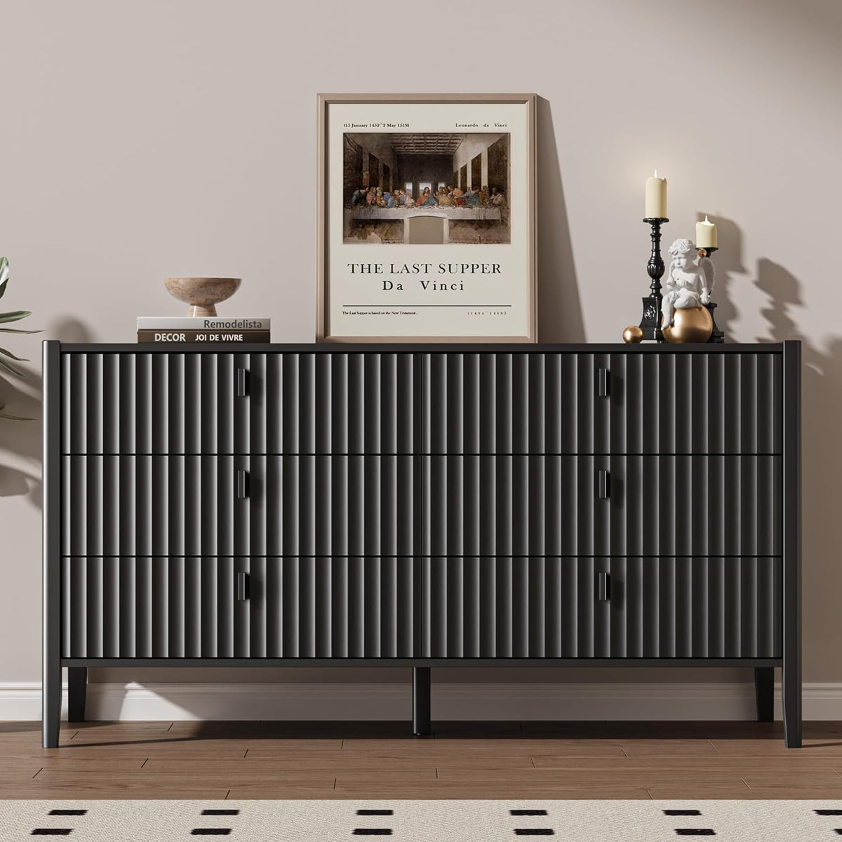 Black 6 Drawer Wood Dresser O691844