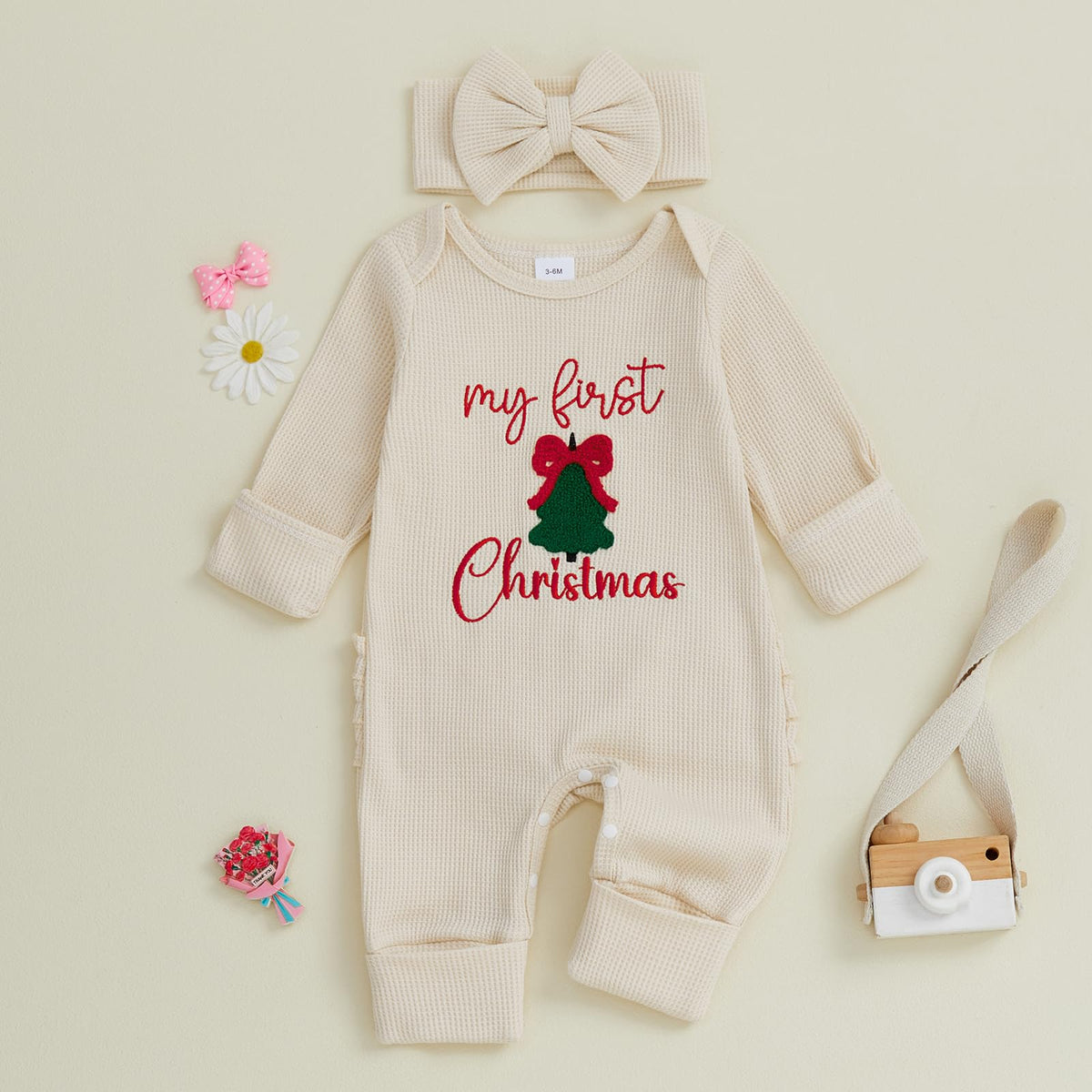 My First Christmas Baby Girl Onesie Long Sleeve Romper Headband T402