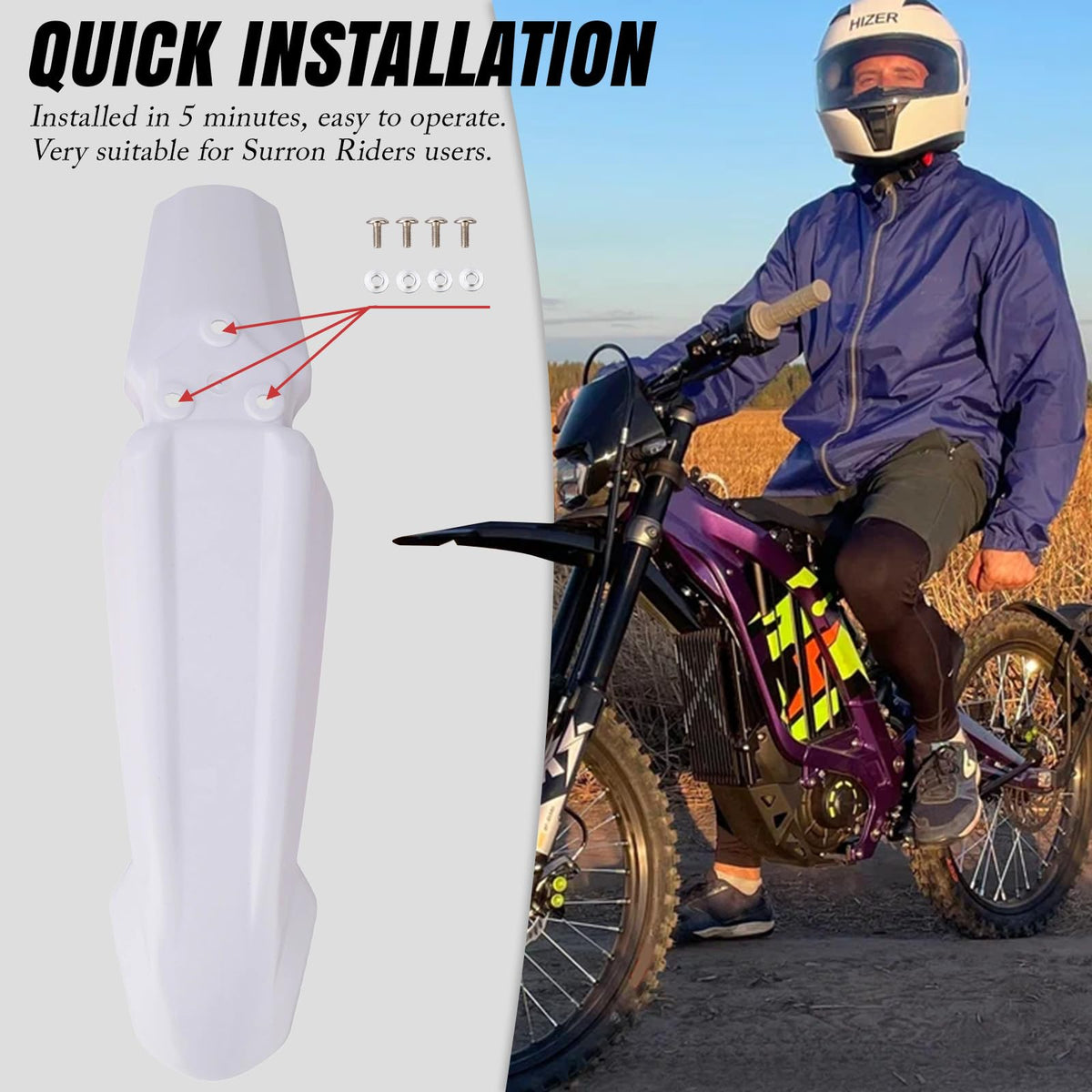 White Dirt Bike & Ebike Front Fender W4690