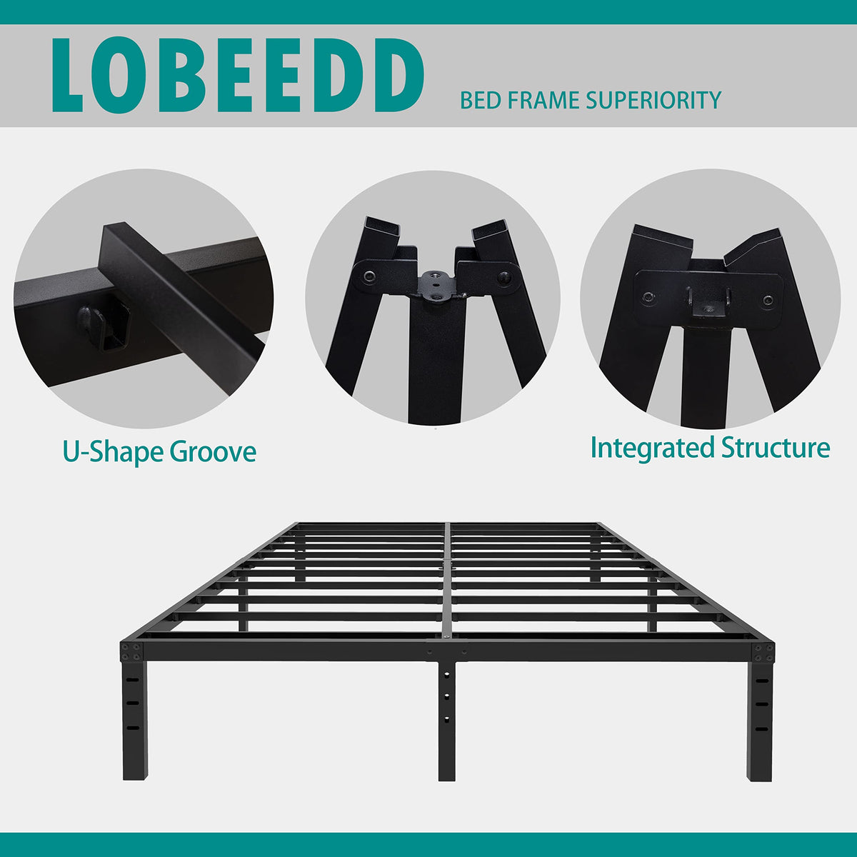 18 Inch Queen Metal Platform Bed Frame Heavy Duty Black H609