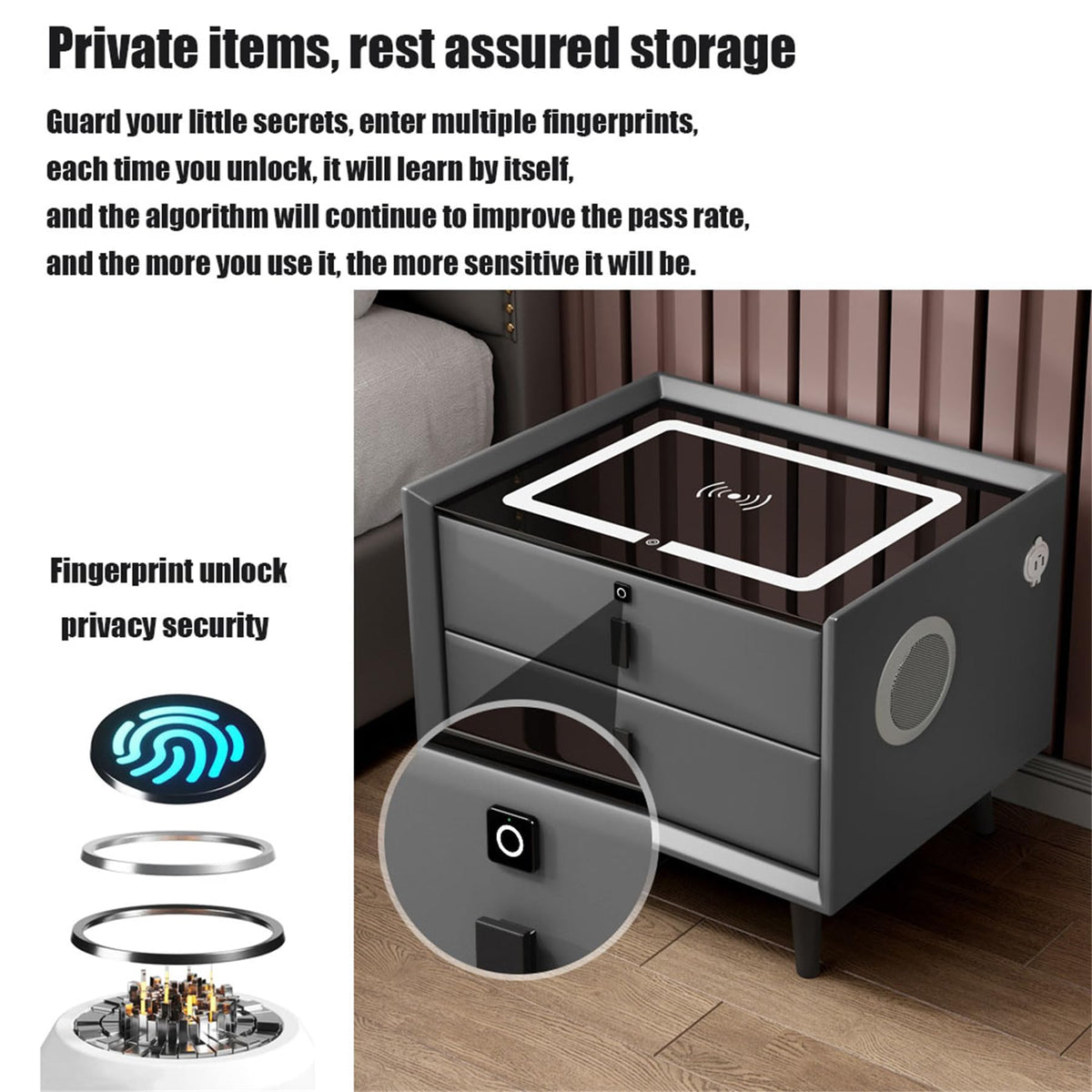 Pink 3 Drawer Smart Bedside Table with USB Charging X36152