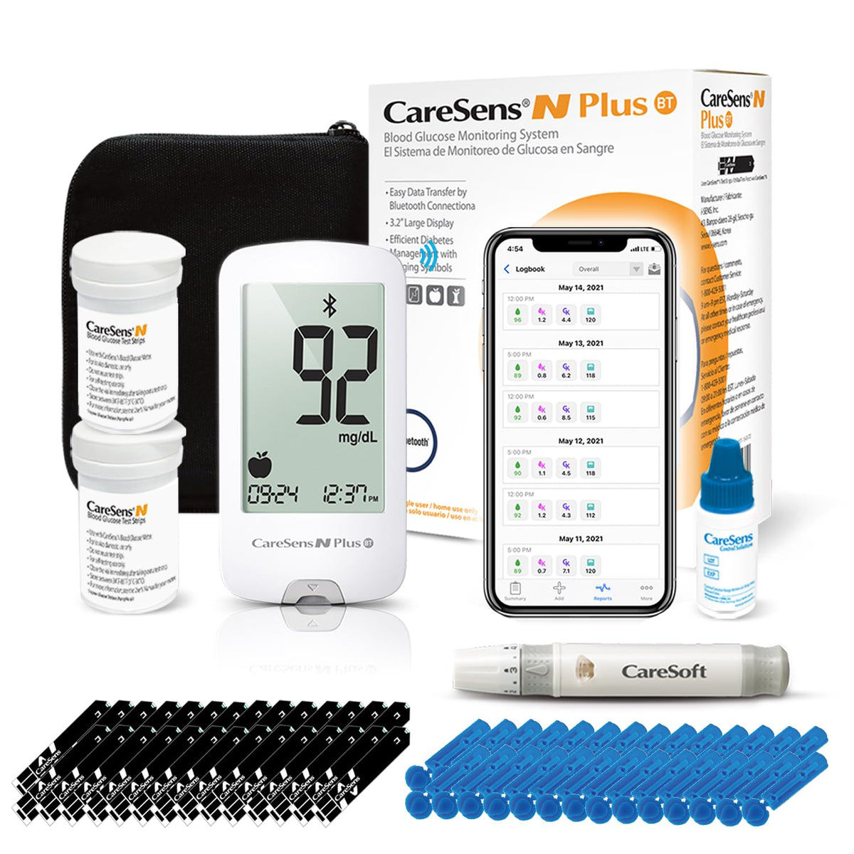 Bluetooth Blood Glucose Monitor Kit with 100 Test Strips and 100 Lancets J9928