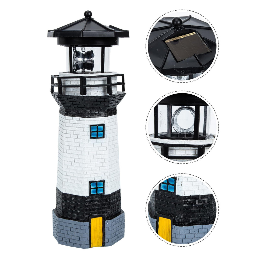 Black and White Resin Solar-Powered LED Lighthouse Garden Light M8054