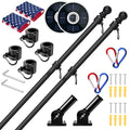 2 Pack 6FT Black Stainless Steel Flag Pole Kit with Solar Light T5828