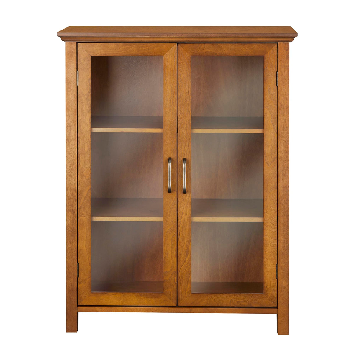 Wooden Freestanding Floor Cabinet with 2 Adjustable Shelves and 2 Glass Paneled Doors W873