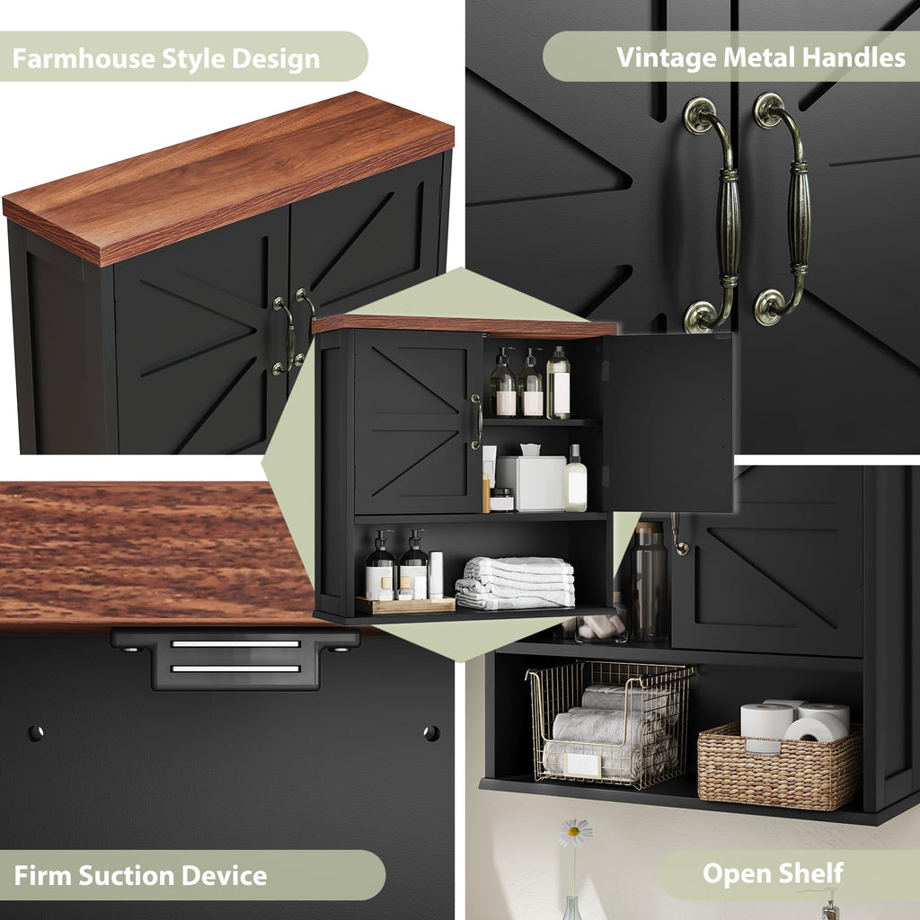 Black Wall Mounted Bathroom Cabinet with Adjustable Shelf B6434