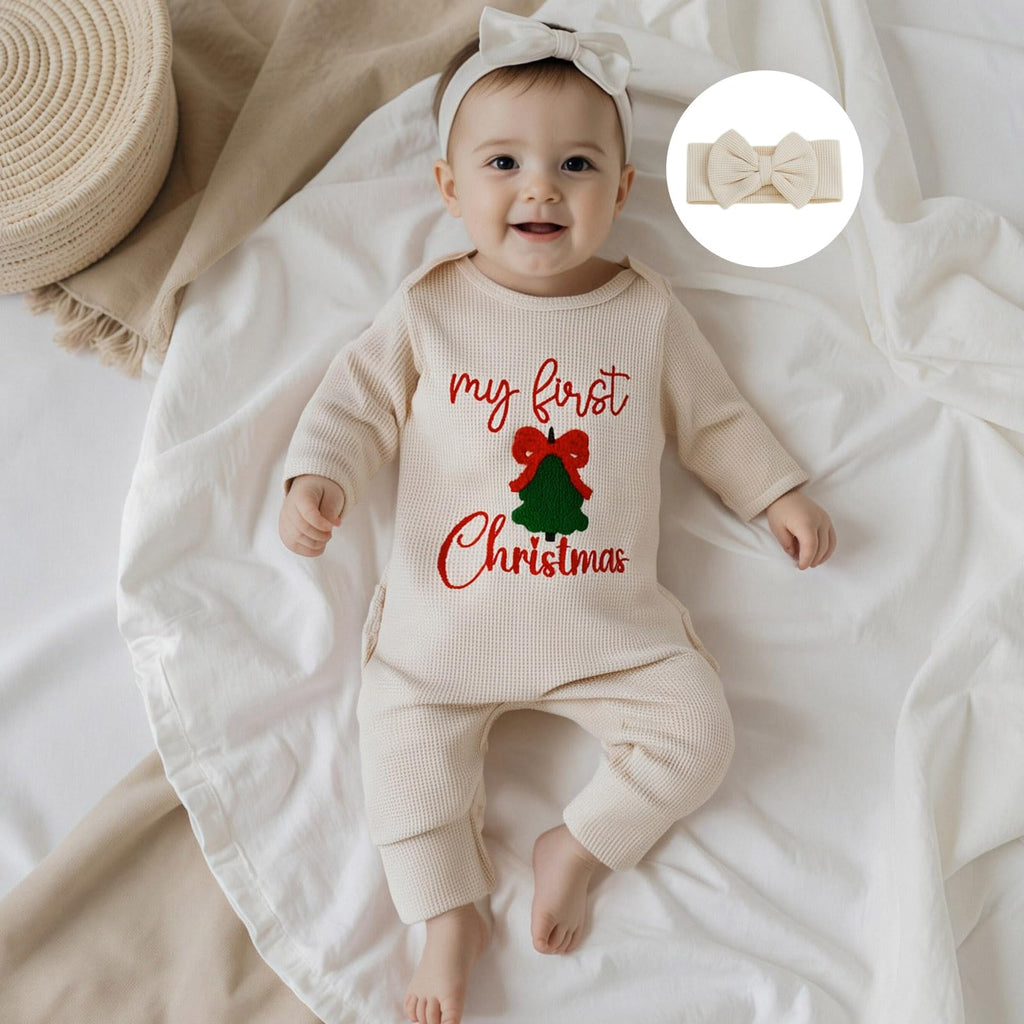 My First Christmas Baby Girl Onesie Long Sleeve Romper Headband T402