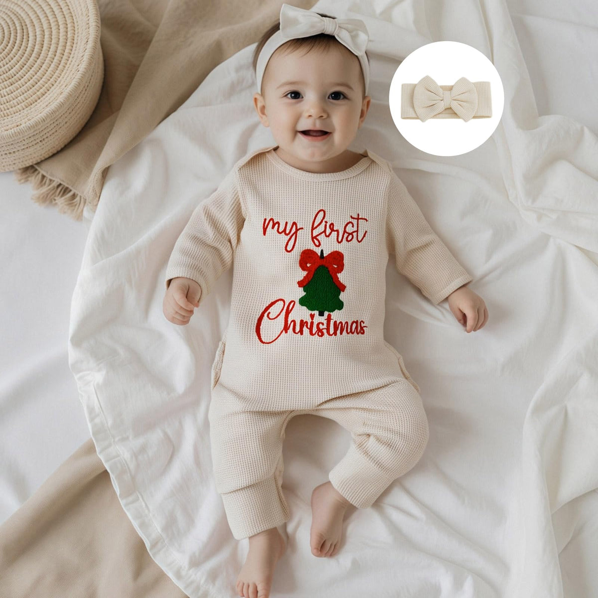My First Christmas Baby Girl Onesie Long Sleeve Romper Headband T402