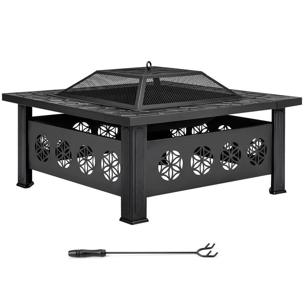 32 Inch Black Wrought Iron Wood Burning Fire Pit L4435