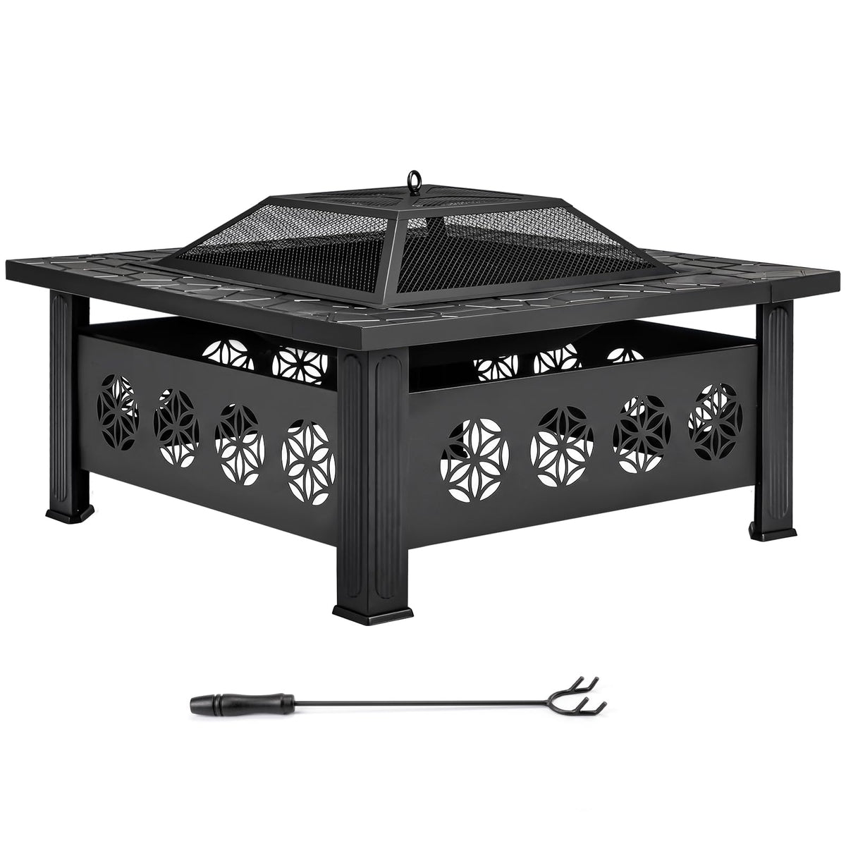 32 Inch Black Wrought Iron Wood Burning Fire Pit L4435