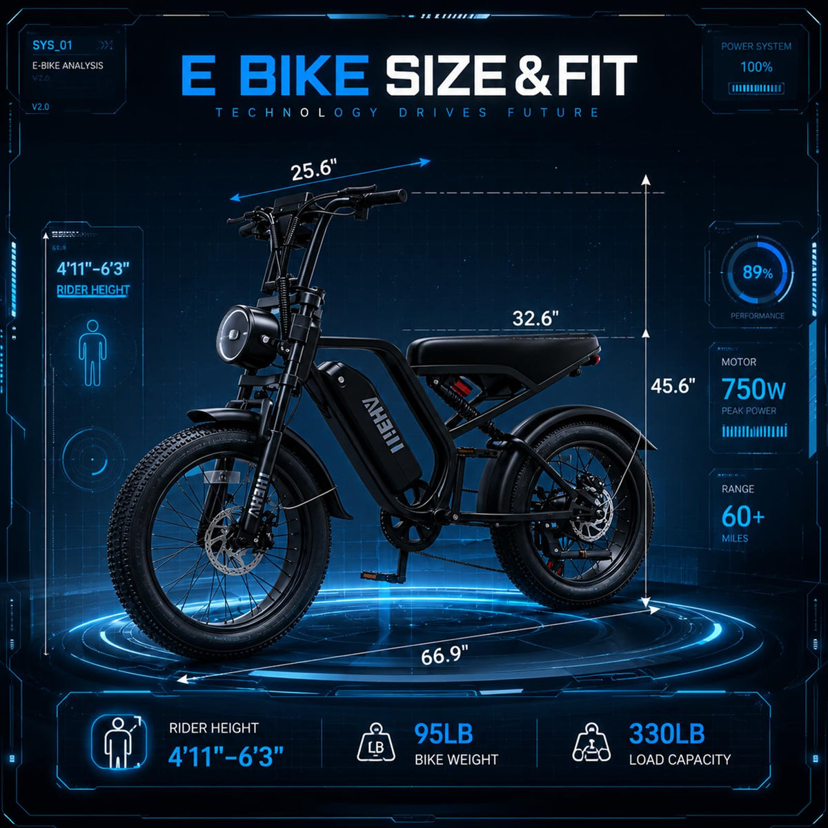 20" Fat Tire Foldable Electric Bike with Removable Battery I974560