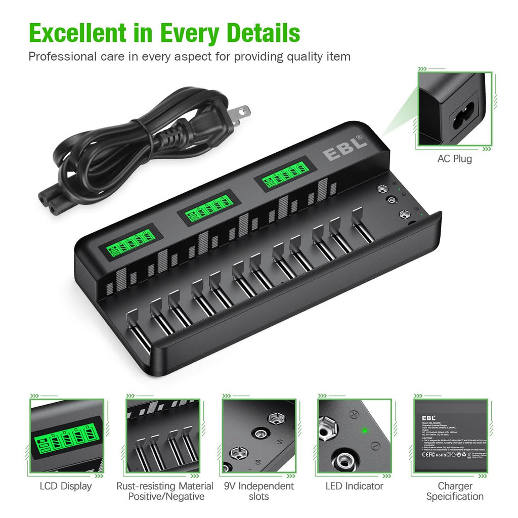 12+2 Bay Universal Rechargeable Battery Charger B473198