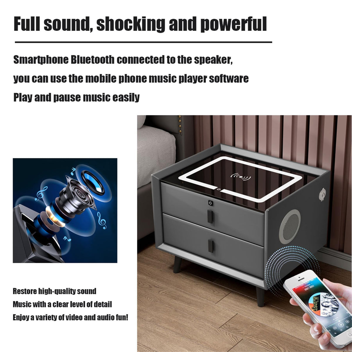 Pink 3 Drawer Smart Bedside Table with USB Charging X36152