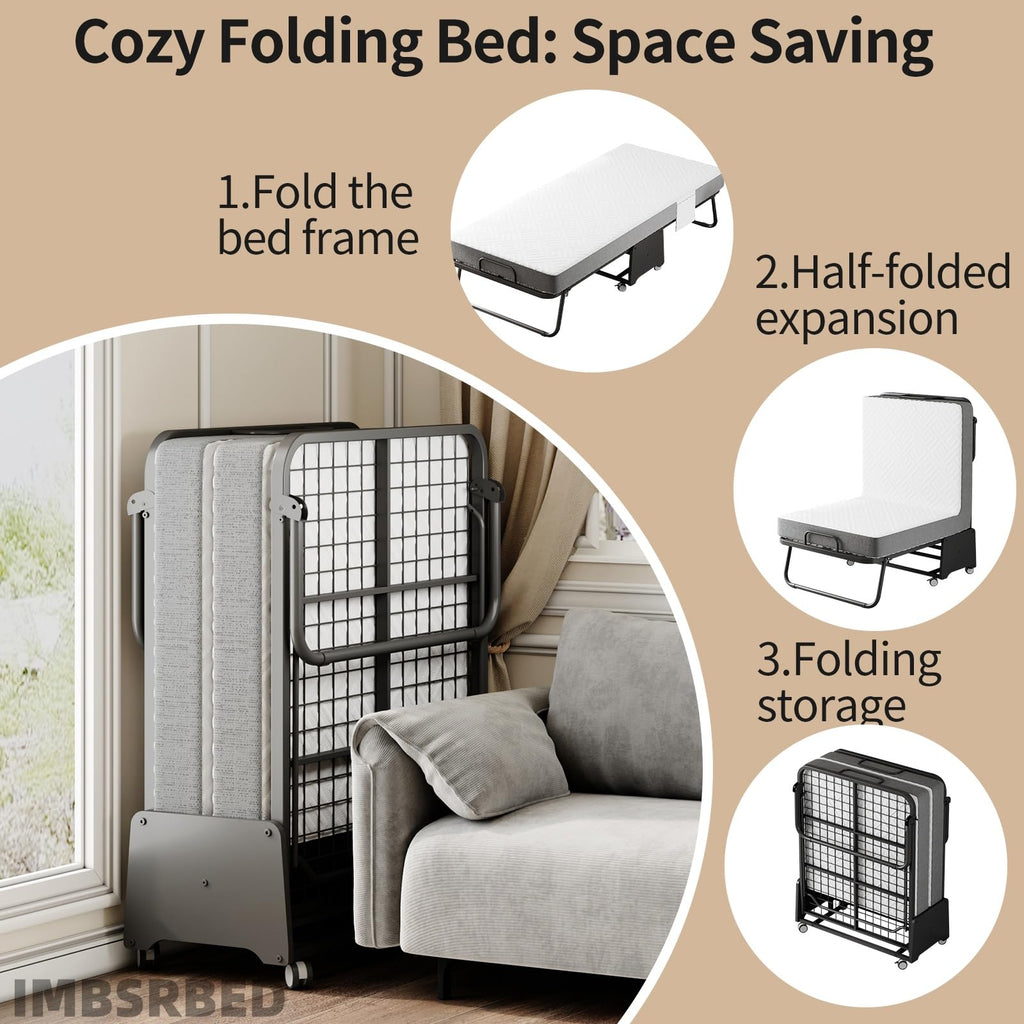 Folding Bed with 5-inch Memory Foam Mattress and Metal Frame X15780