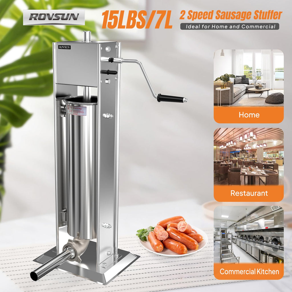 15LBS/7L Two Speed Stainless Steel Vertical Sausage Stuffer F7236