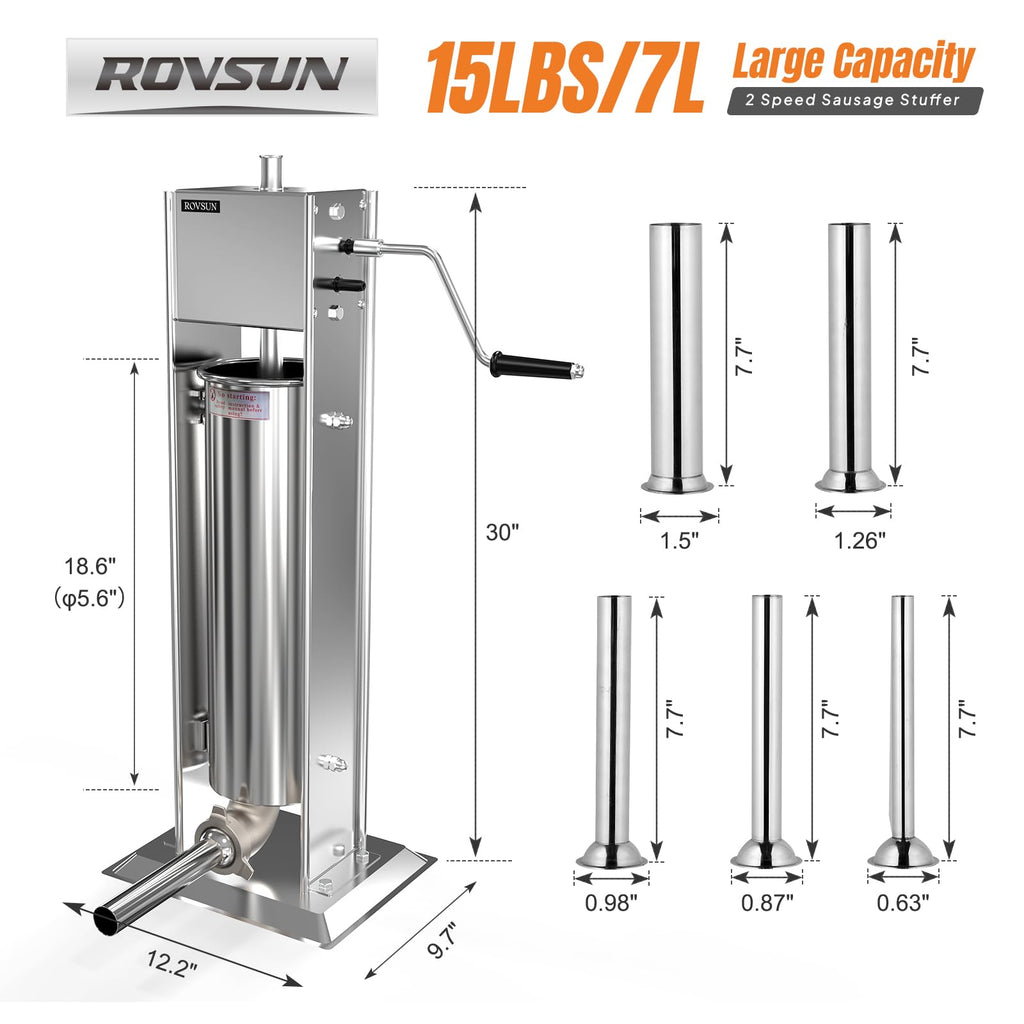 15LBS/7L Two Speed Stainless Steel Vertical Sausage Stuffer F7236
