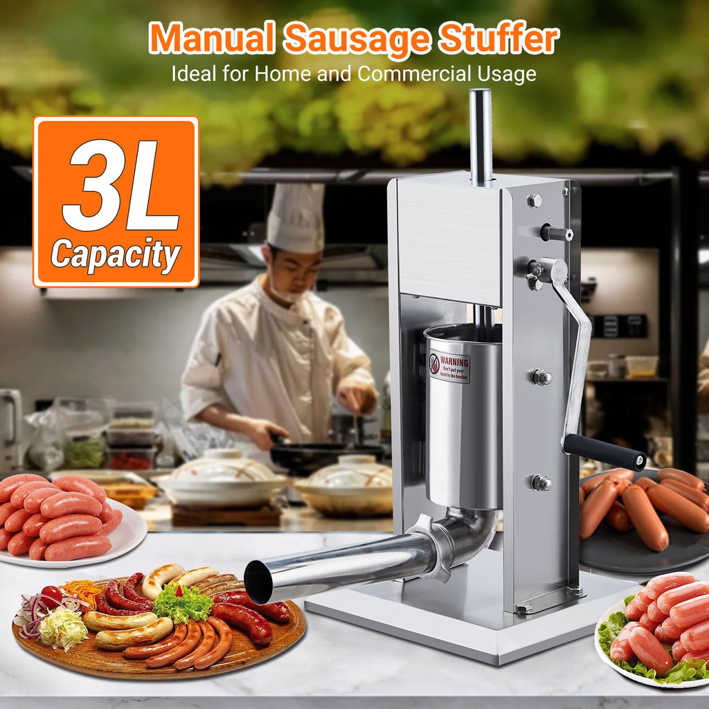 Manual 7 LB Stainless Steel Sausage Stuffer with 4 Stuffing Tubes V41800