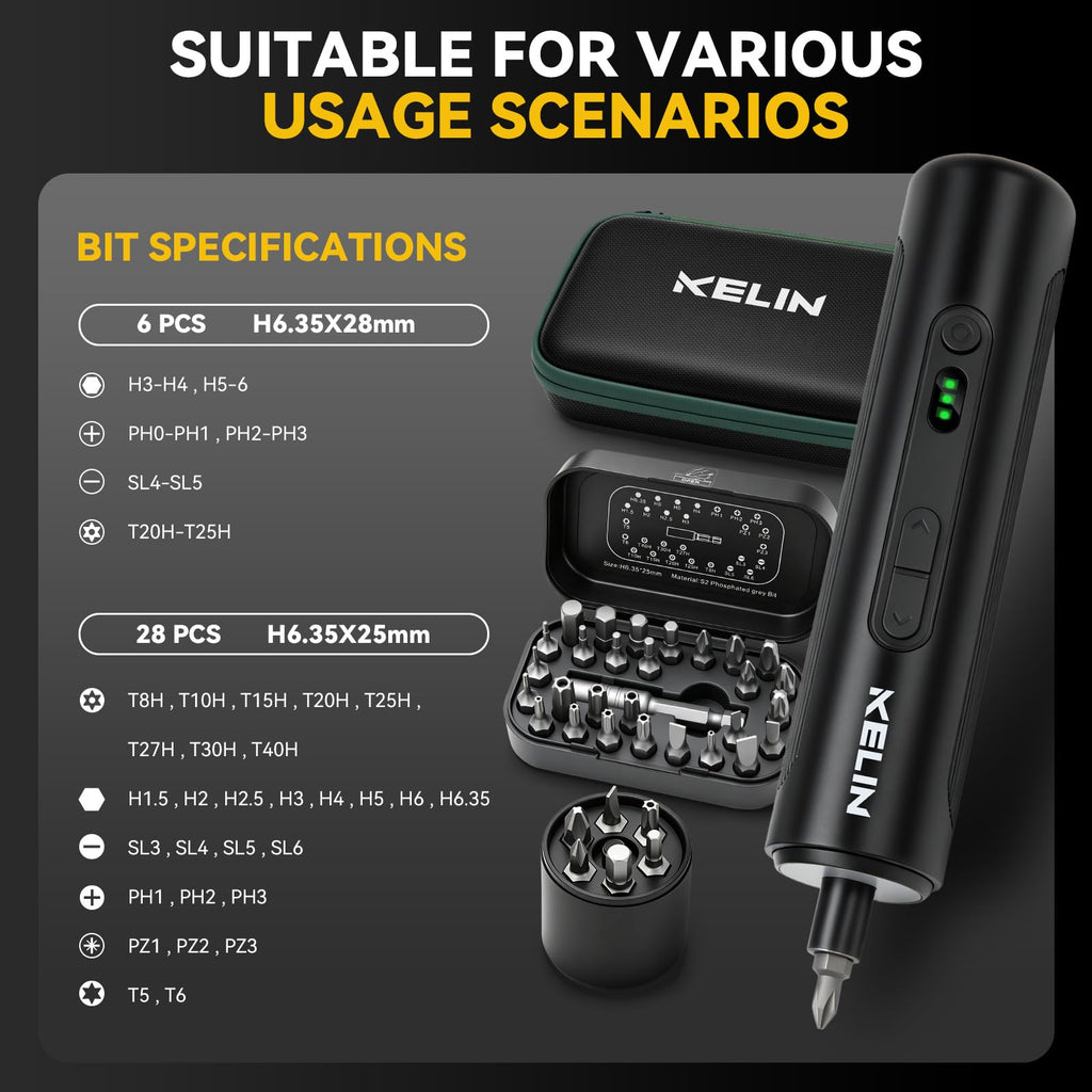 Electric Screwdriver Set 3 Torque Levels S2 Steel Bits S149916