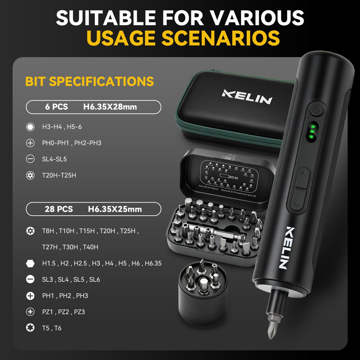 Electric Screwdriver Set 3 Torque Levels S2 Steel Bits S149916