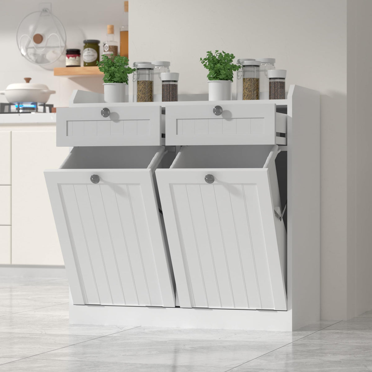8 Gallon Double Tilt Out Trash Can Cabinet K6113