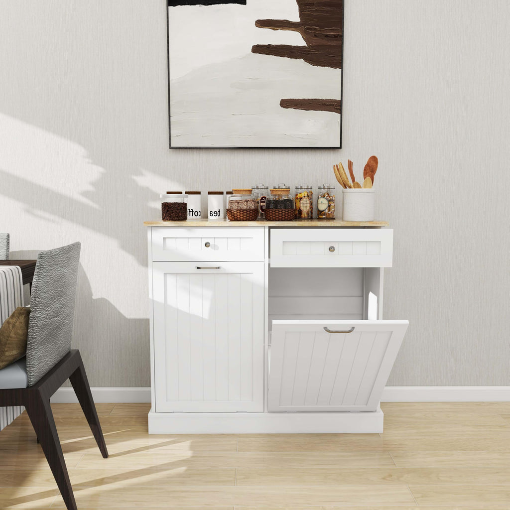 White Double Tilt Out Trash Can Cabinet with 10-Gallon Capacity V792