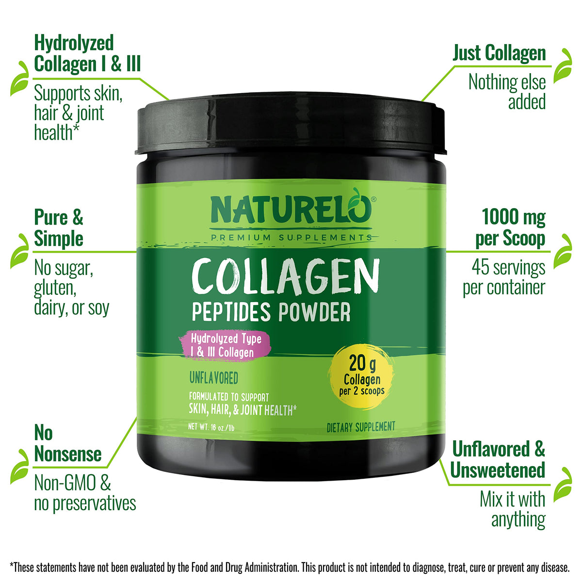 Collagen Peptide Powder 16 Oz Unflavored B1759
