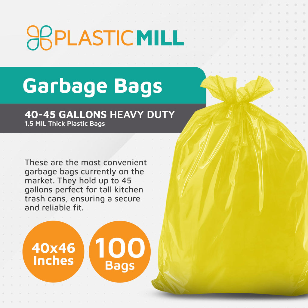 Yellow 40-45 Gallon Heavy Duty Trash Bags, 1.5 Mil, 100-Count N7781