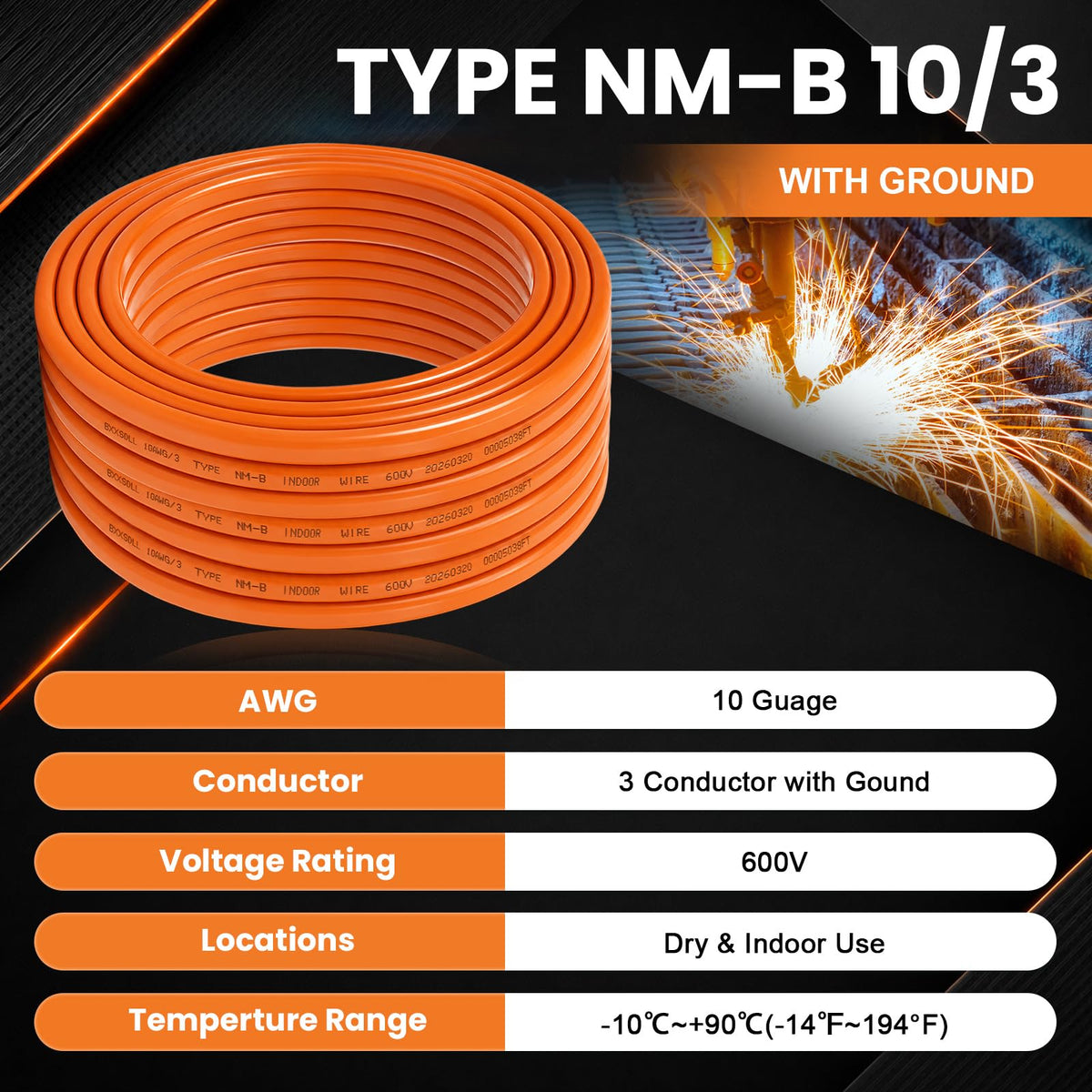10/3 NM-B Electrical Wire with Ground F226