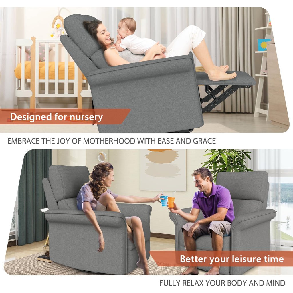 Velvet Grey Swivel Rocker Recliner Chair O7259